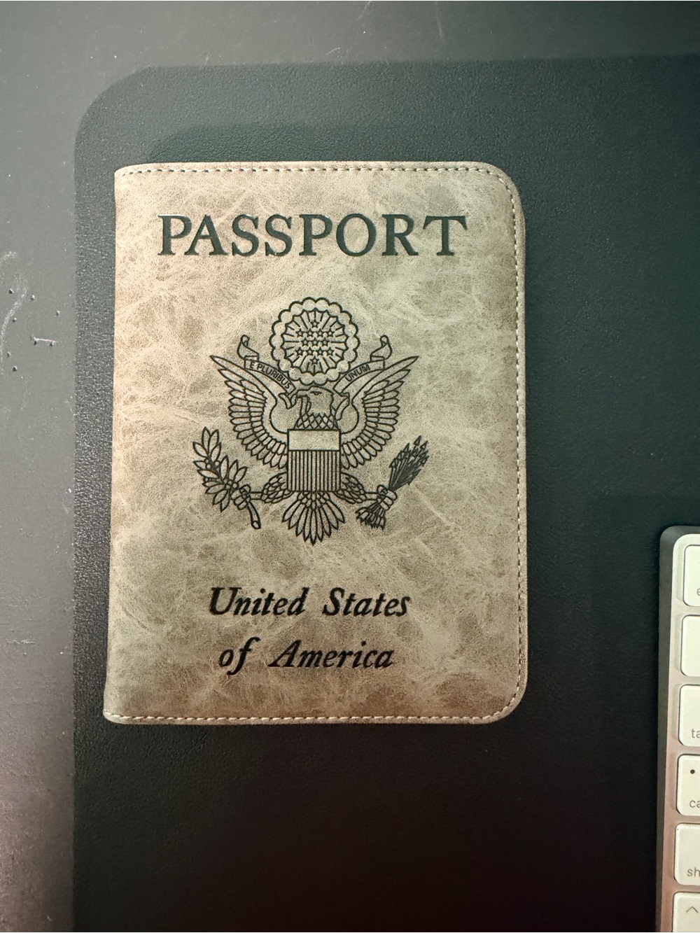 Passport Cover Sleeve United States Design - Beige Faux Leather